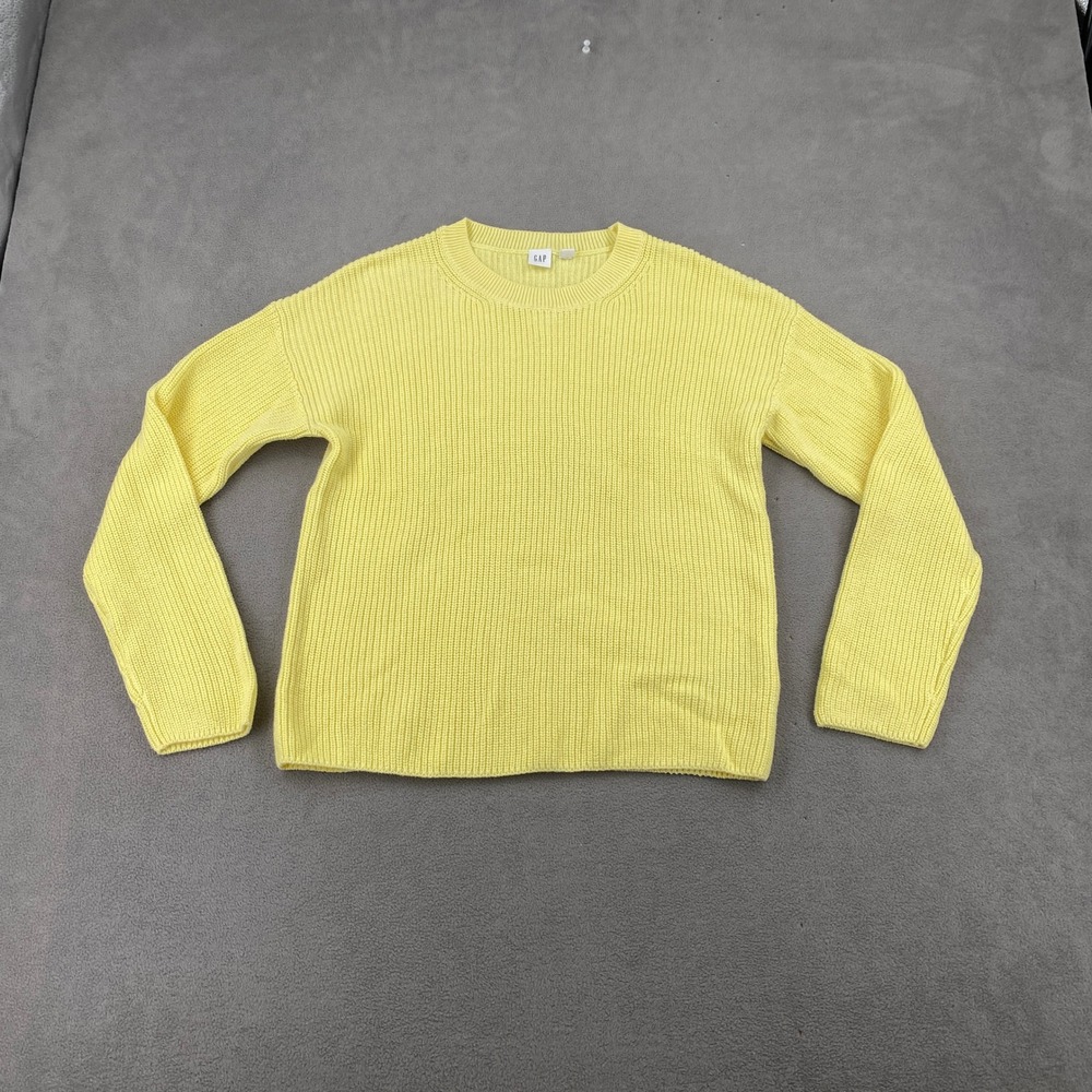 Gap Womens Medium Yellow Cotton Shaker Stitch Knit Crewneck Sweater Long Sleeve